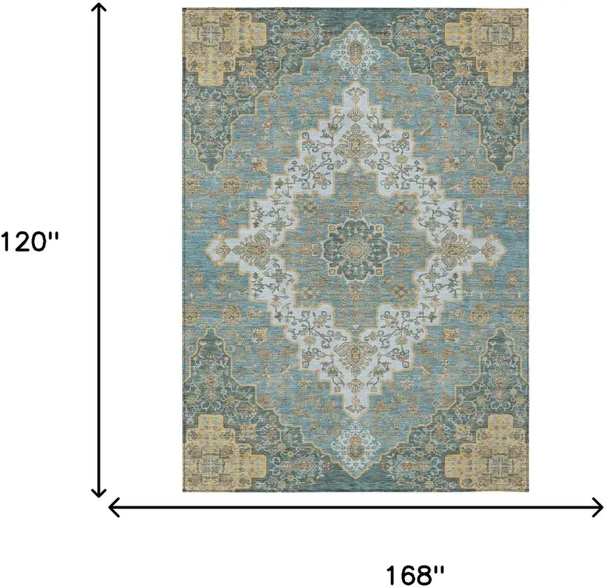 Teal Blue And Sky Blue Medallion Washable Indoor Outdoor Area Rug Photo 7