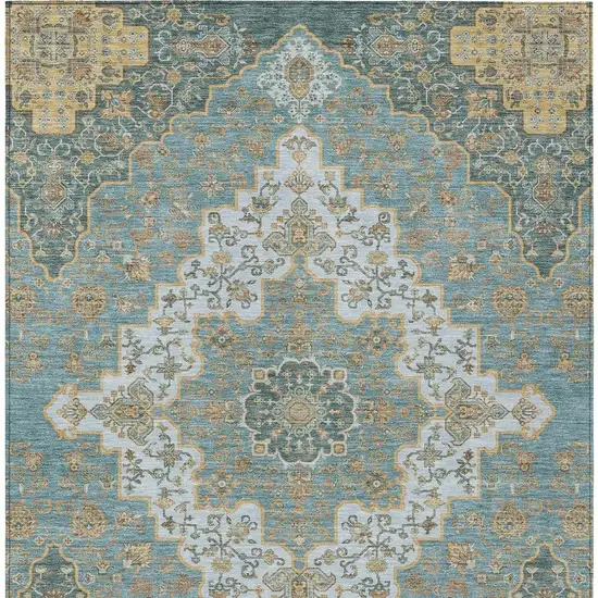 Teal Blue And Sky Blue Medallion Washable Indoor Outdoor Area Rug Photo 4