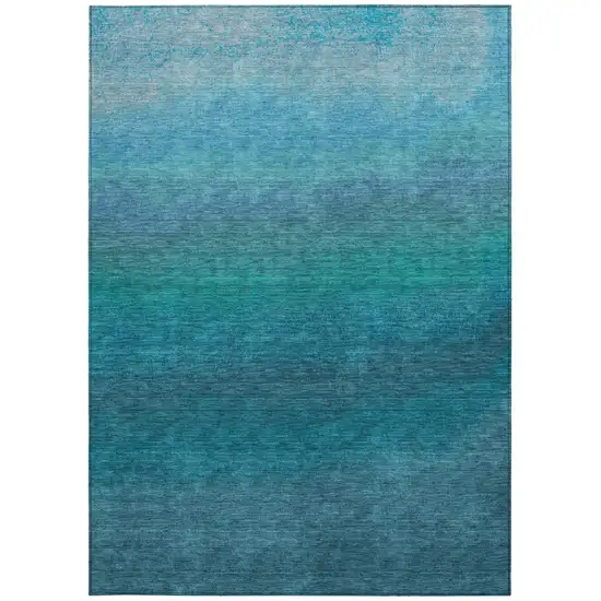 Teal Blue And Sky Blue Ombre Washable Indoor Outdoor Area Rug Photo 8