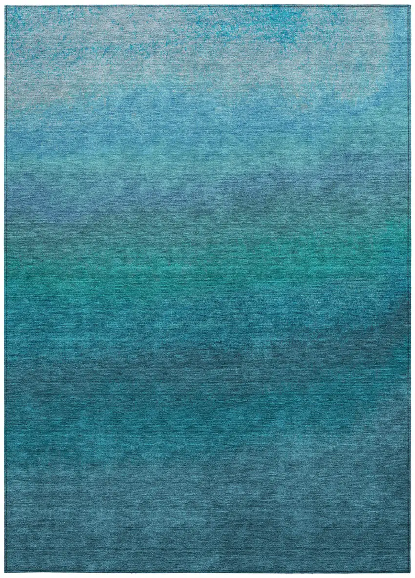 Teal Blue And Sky Blue Ombre Washable Indoor Outdoor Area Rug Photo 8