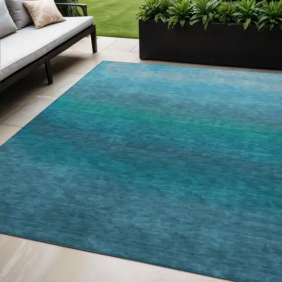 Teal Blue And Sky Blue Ombre Washable Indoor Outdoor Area Rug Photo 2