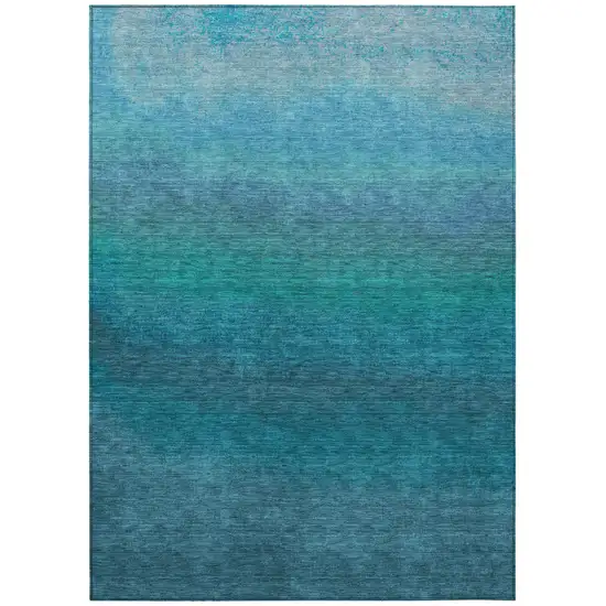 Teal Blue And Sky Blue Ombre Washable Indoor Outdoor Area Rug Photo 7
