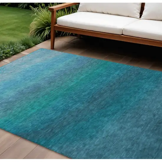 Teal Blue And Sky Blue Ombre Washable Indoor Outdoor Area Rug Photo 2