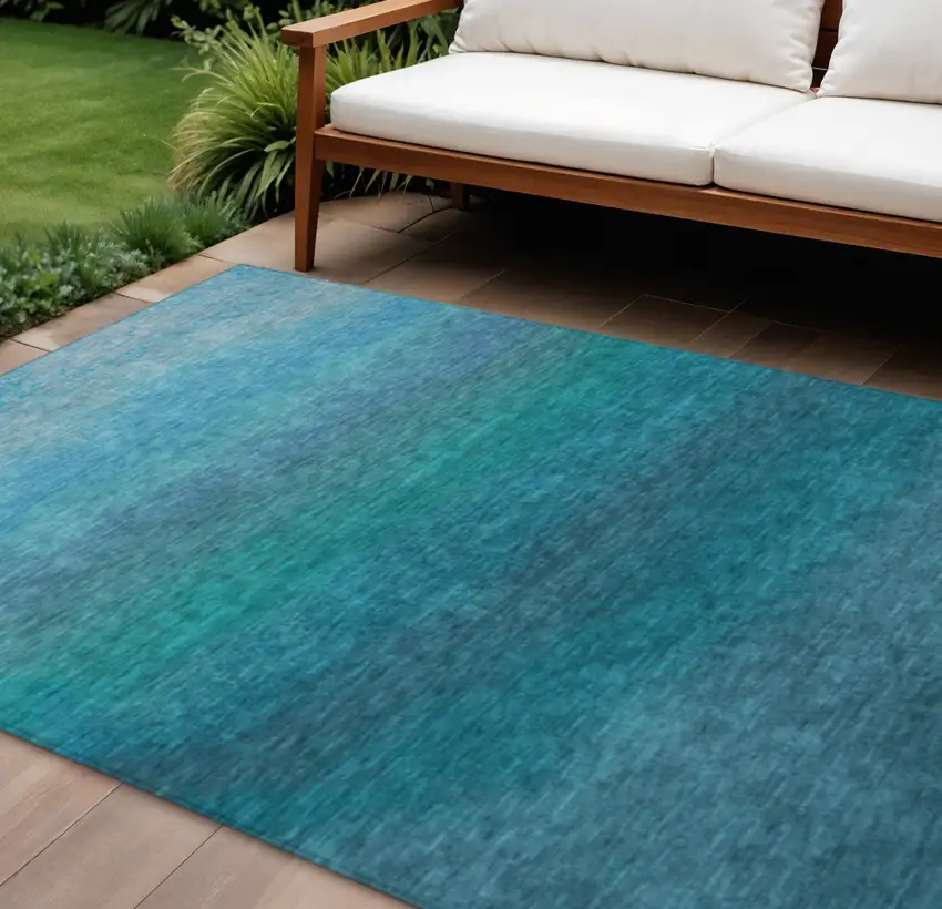 Teal Blue And Sky Blue Ombre Washable Indoor Outdoor Area Rug Photo 2