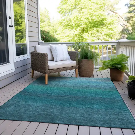 Teal Blue And Sky Blue Ombre Washable Indoor Outdoor Area Rug Photo 6