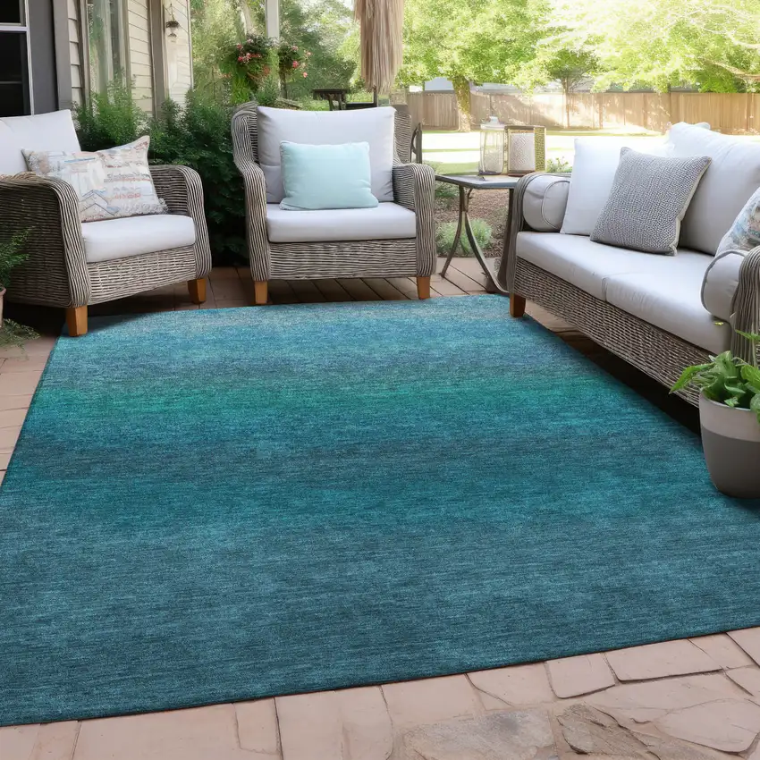 Teal Blue And Sky Blue Ombre Washable Indoor Outdoor Area Rug Photo 3