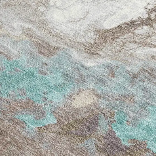 Teal Blue And Taupe Abstract Washable Indoor Outdoor Area Rug Photo 4