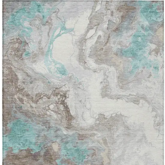Teal Blue And Taupe Abstract Washable Indoor Outdoor Area Rug Photo 9