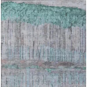 Photo of Teal Blue And Taupe Abstract Washable Indoor Outdoor Area Rug
