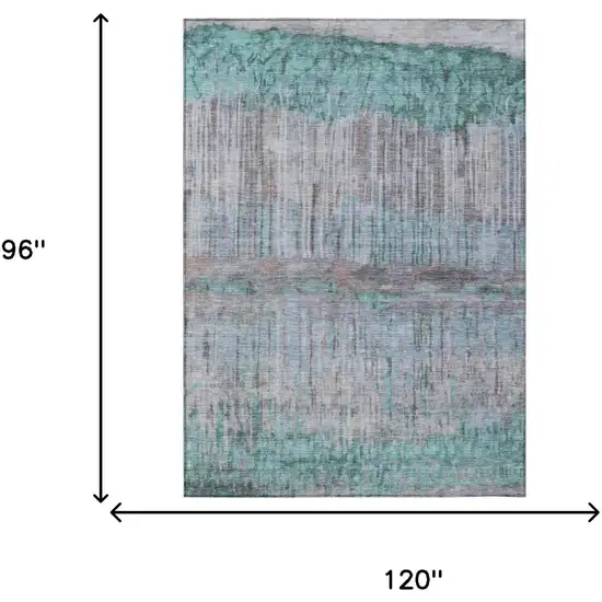Teal Blue And Taupe Abstract Washable Indoor Outdoor Area Rug Photo 6
