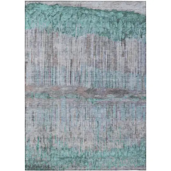 Teal Blue And Taupe Abstract Washable Indoor Outdoor Area Rug Photo 1