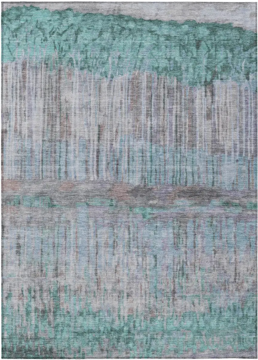 Teal Blue And Taupe Abstract Washable Indoor Outdoor Area Rug Photo 1