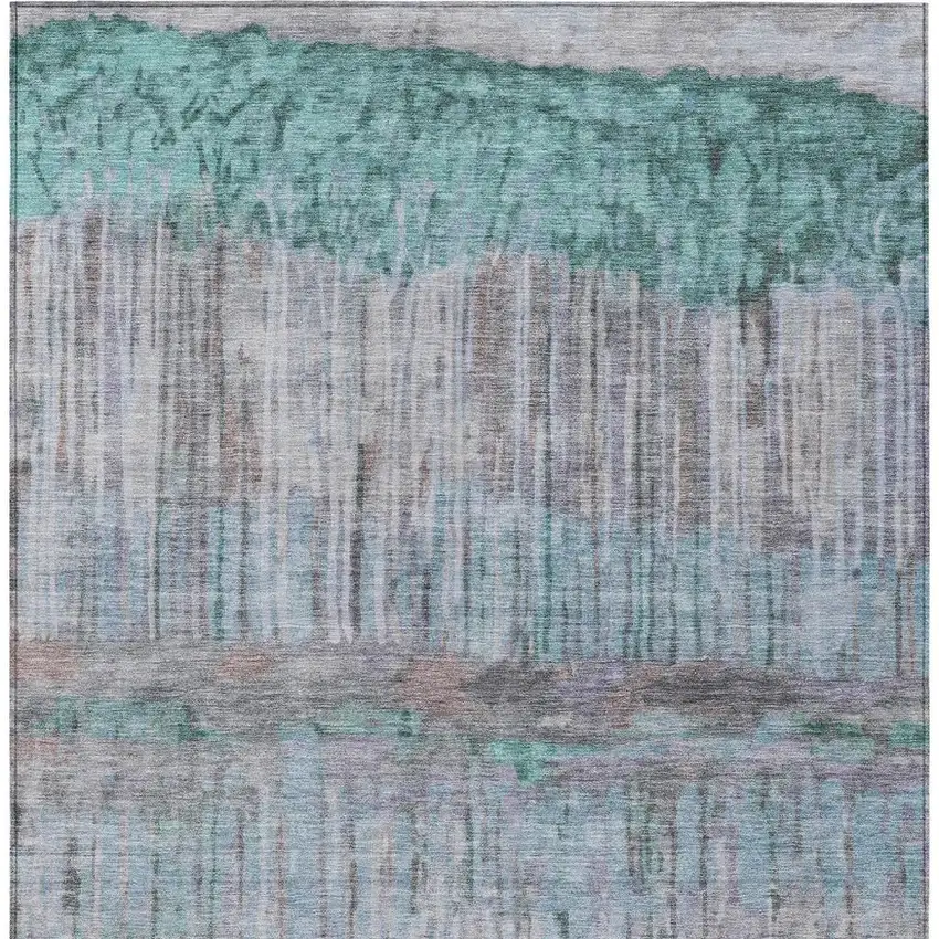 Teal Blue And Taupe Abstract Washable Indoor Outdoor Area Rug Photo 3