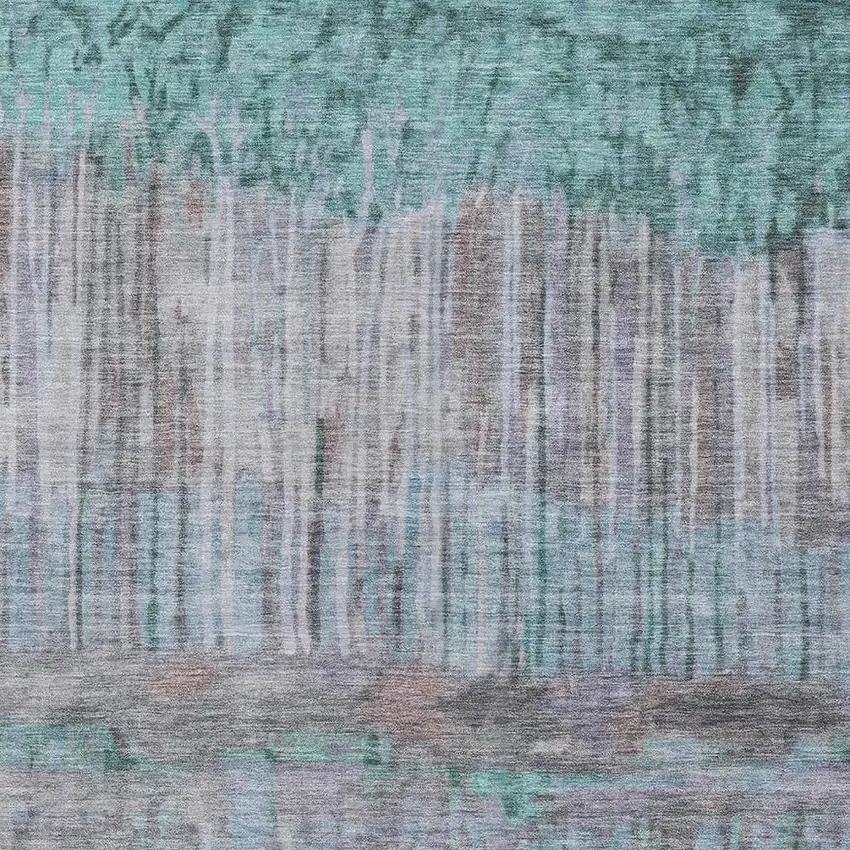 Teal Blue And Taupe Abstract Washable Indoor Outdoor Area Rug Photo 2