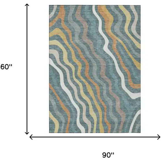 Teal Blue And Taupe Abstract Washable Indoor Outdoor Area Rug Photo 7