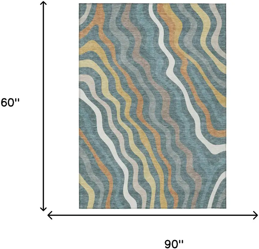 Teal Blue And Taupe Abstract Washable Indoor Outdoor Area Rug Photo 7