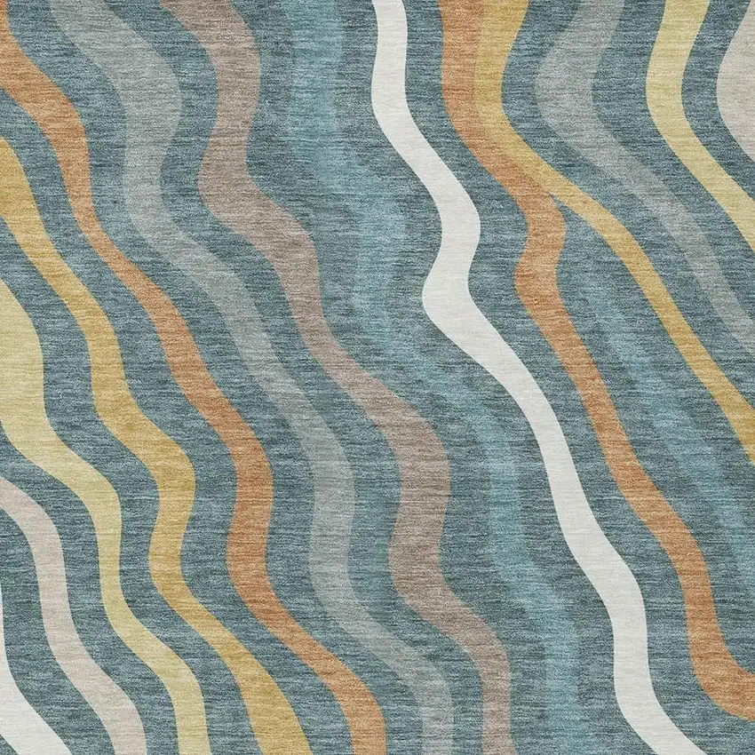 Teal Blue And Taupe Abstract Washable Indoor Outdoor Area Rug Photo 3