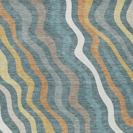 Teal Blue And Taupe Abstract Washable Indoor Outdoor Area Rug Photo 3