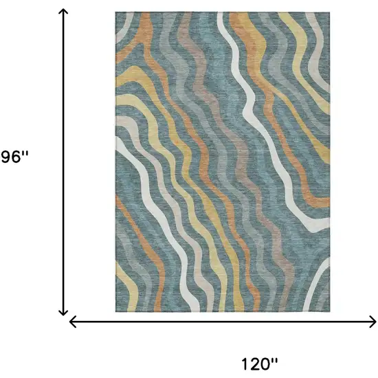 Teal Blue And Taupe Abstract Washable Indoor Outdoor Area Rug Photo 7