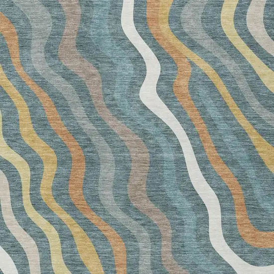Teal Blue And Taupe Abstract Washable Indoor Outdoor Area Rug Photo 3