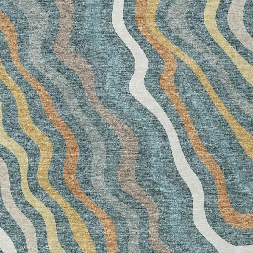 Teal Blue And Taupe Abstract Washable Indoor Outdoor Area Rug Photo 3