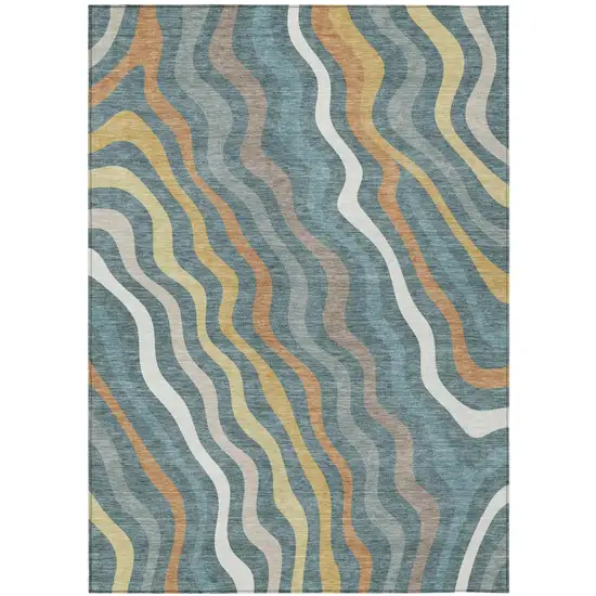 Teal Blue And Taupe Abstract Washable Indoor Outdoor Area Rug Photo 2