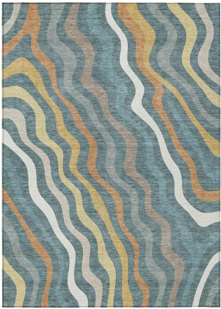 Teal Blue And Taupe Abstract Washable Indoor Outdoor Area Rug Photo 2