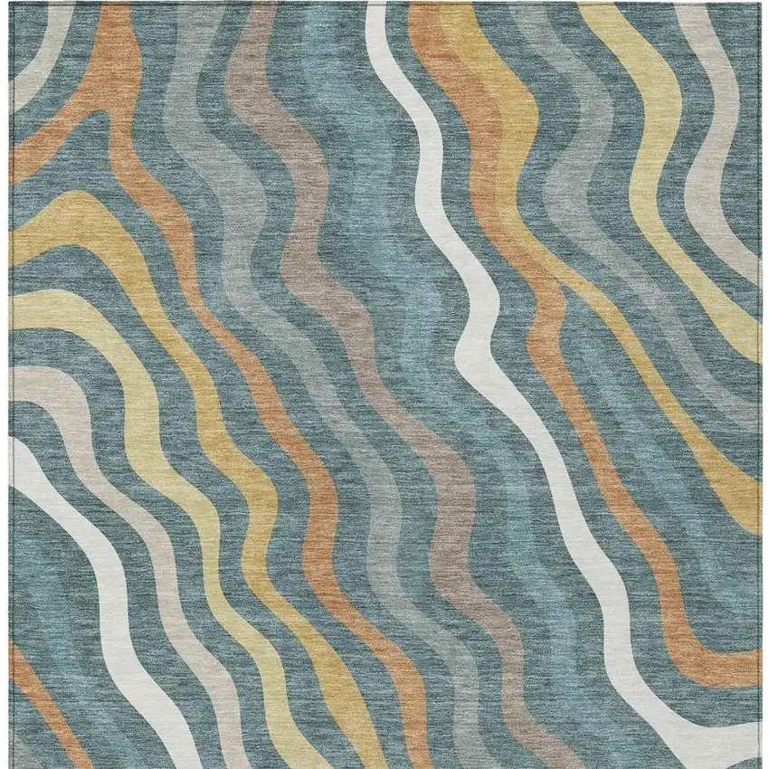 Teal Blue And Taupe Abstract Washable Indoor Outdoor Area Rug Photo 3