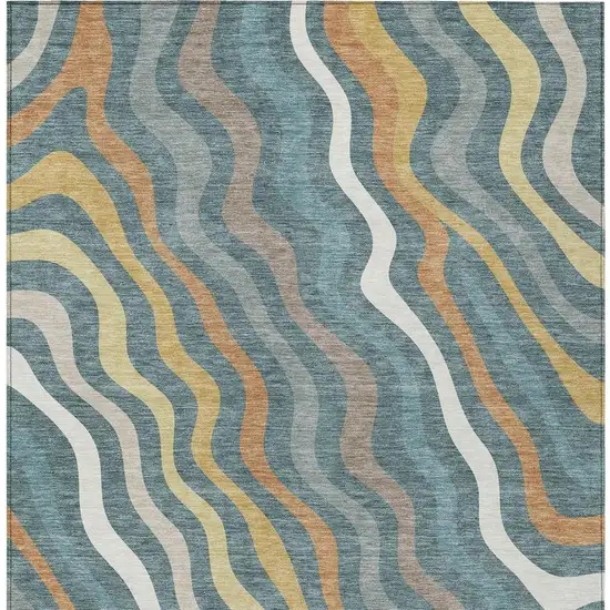 Teal Blue And Taupe Abstract Washable Indoor Outdoor Area Rug Photo 3