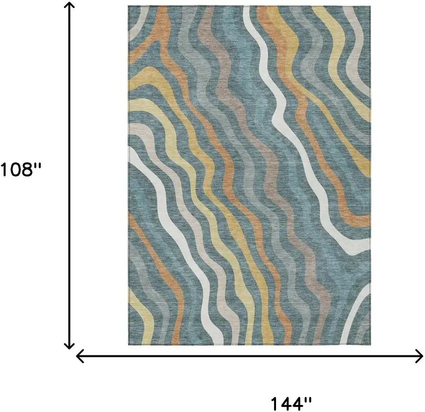Teal Blue And Taupe Abstract Washable Indoor Outdoor Area Rug Photo 7