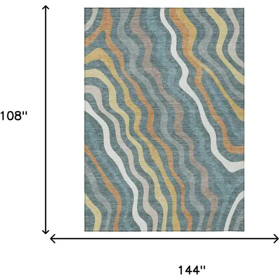 Teal Blue And Taupe Abstract Washable Indoor Outdoor Area Rug Photo 7