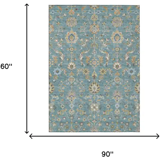 Teal Blue And Taupe Abstract Washable Indoor Outdoor Area Rug Photo 6