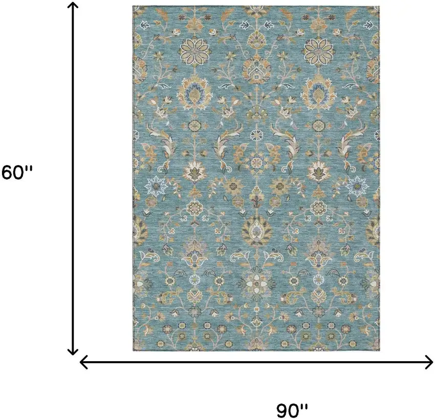 Teal Blue And Taupe Abstract Washable Indoor Outdoor Area Rug Photo 6