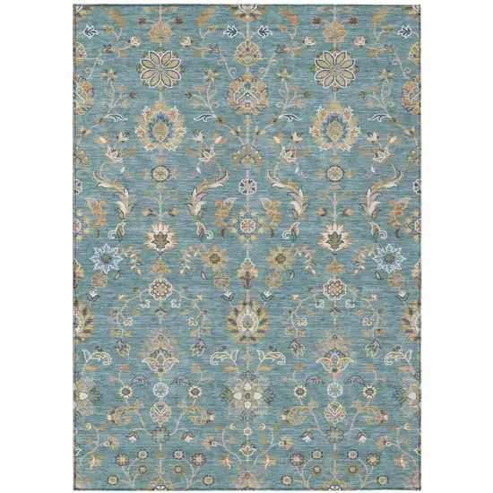 Teal Blue And Taupe Abstract Washable Indoor Outdoor Area Rug Photo 1