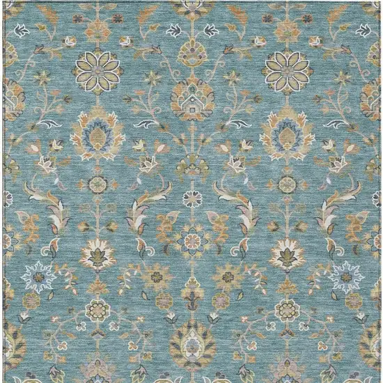 Teal Blue And Taupe Abstract Washable Indoor Outdoor Area Rug Photo 3
