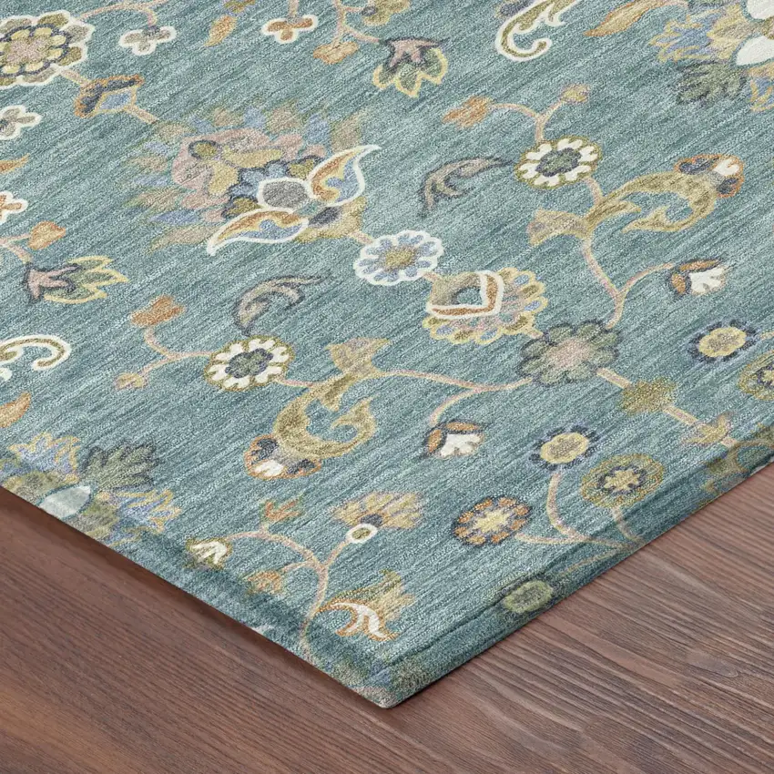 Teal Blue And Taupe Abstract Washable Indoor Outdoor Area Rug Photo 4