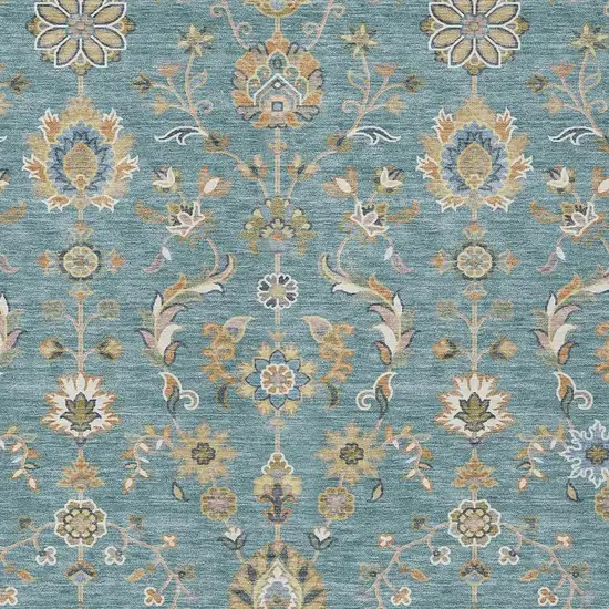 Teal Blue And Taupe Abstract Washable Indoor Outdoor Area Rug Photo 2