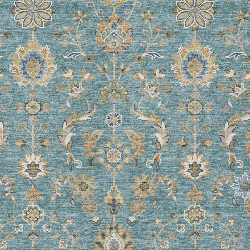 Teal Blue And Taupe Abstract Washable Indoor Outdoor Area Rug Photo 2