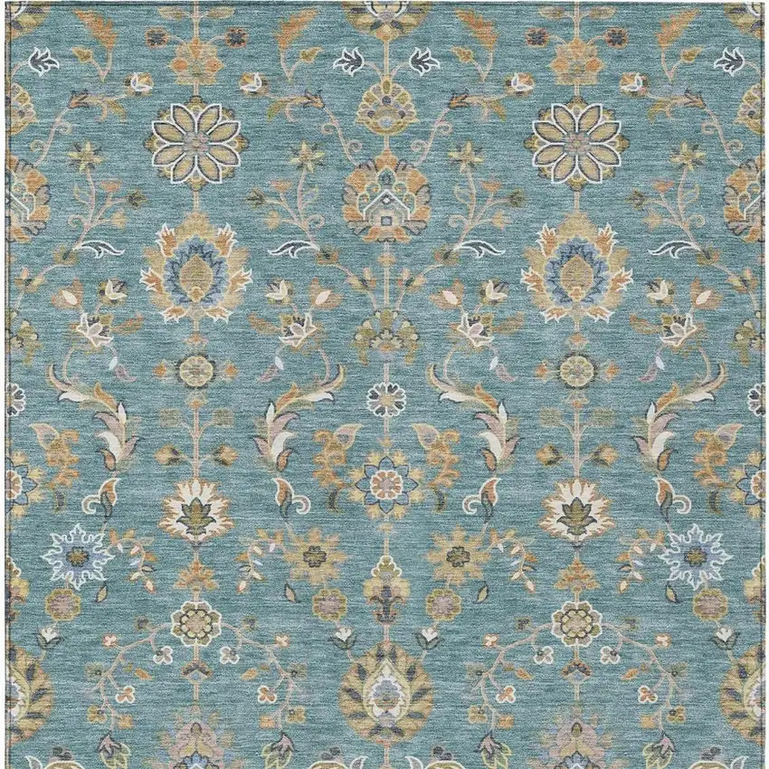 Teal Blue And Taupe Abstract Washable Indoor Outdoor Area Rug Photo 3