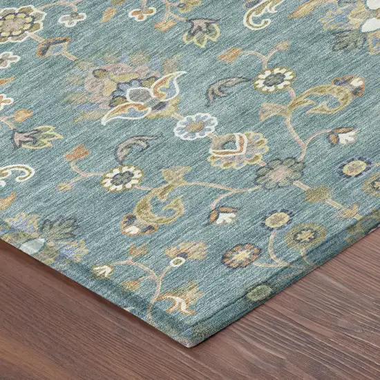 Teal Blue And Taupe Abstract Washable Indoor Outdoor Area Rug Photo 4