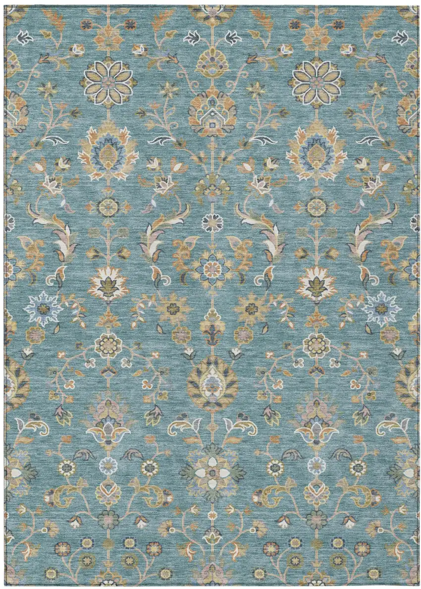 Teal Blue And Taupe Abstract Washable Indoor Outdoor Area Rug Photo 1
