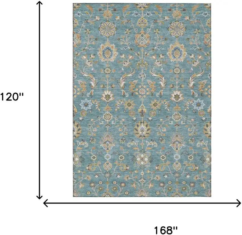 Teal Blue And Taupe Abstract Washable Indoor Outdoor Area Rug Photo 6