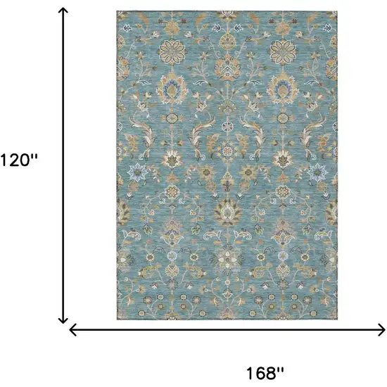Teal Blue And Taupe Abstract Washable Indoor Outdoor Area Rug Photo 6