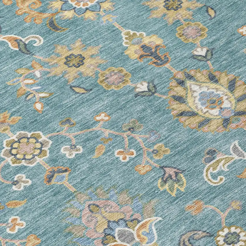 Teal Blue And Taupe Abstract Washable Indoor Outdoor Area Rug Photo 5