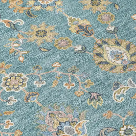 Teal Blue And Taupe Abstract Washable Indoor Outdoor Area Rug Photo 5