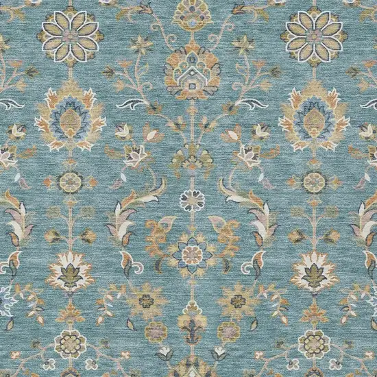 Teal Blue And Taupe Abstract Washable Indoor Outdoor Area Rug Photo 2