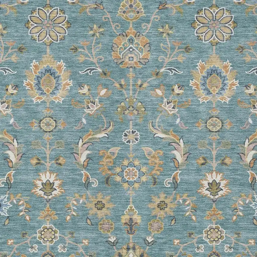 Teal Blue And Taupe Abstract Washable Indoor Outdoor Area Rug Photo 2