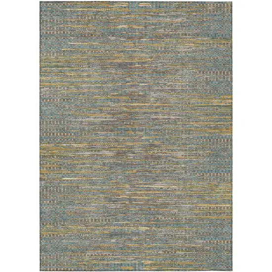 Teal Blue And Taupe Abstract Washable Indoor Outdoor Area Rug Photo 1