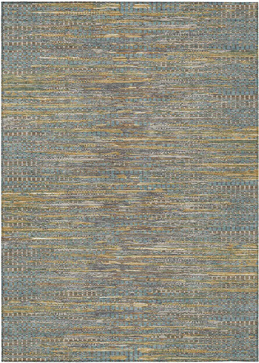 Teal Blue And Taupe Abstract Washable Indoor Outdoor Area Rug Photo 1
