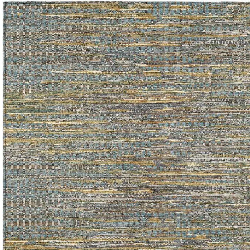 Teal Blue And Taupe Abstract Washable Indoor Outdoor Area Rug Photo 2
